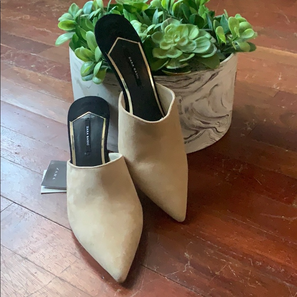 Zara Nude & Black leather mules